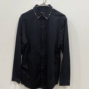 Black Rhinestone Studded Men's Shirt